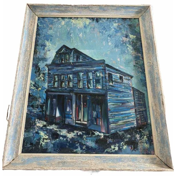 Vtg Textured Impasto Painting Downtown Storefront Texas Dark Moody Artist Signed